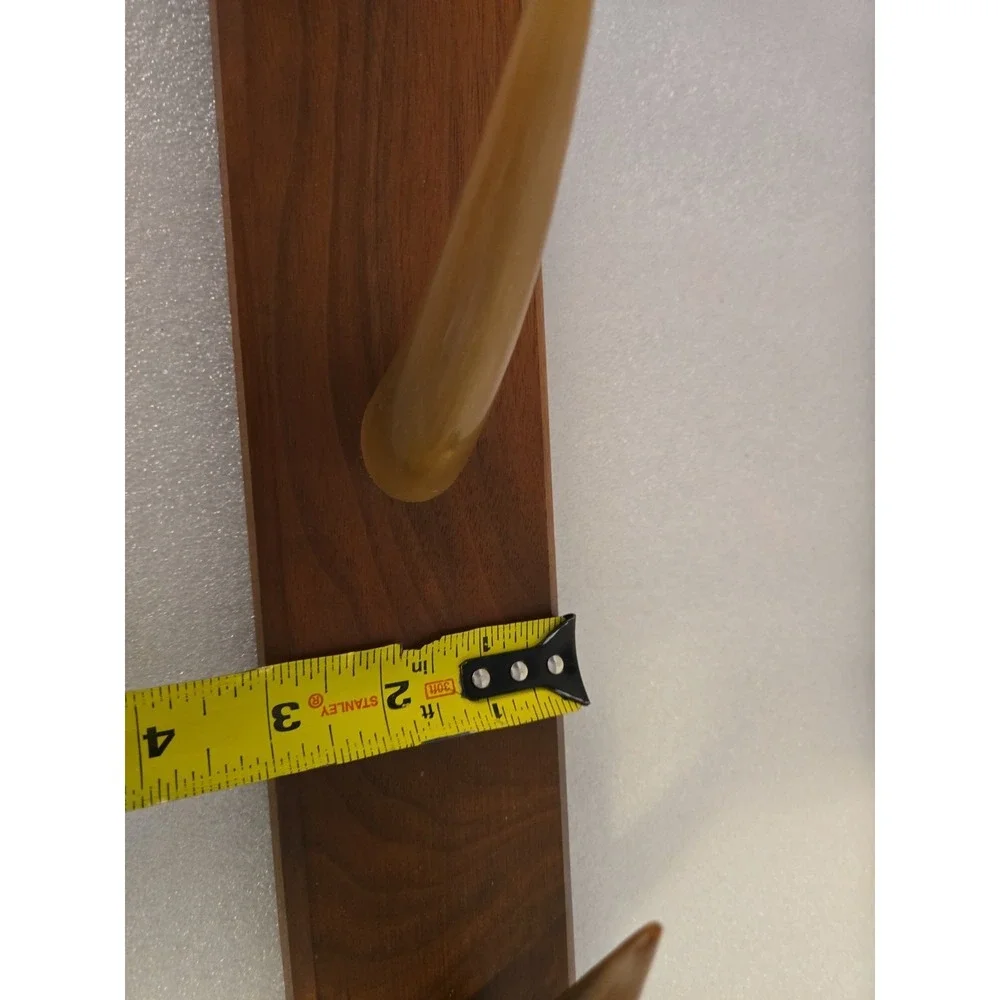 Mid Century Modern Wood Wall Coat Rack 2 Horn Hooks Teak Danish Style Vtg 15